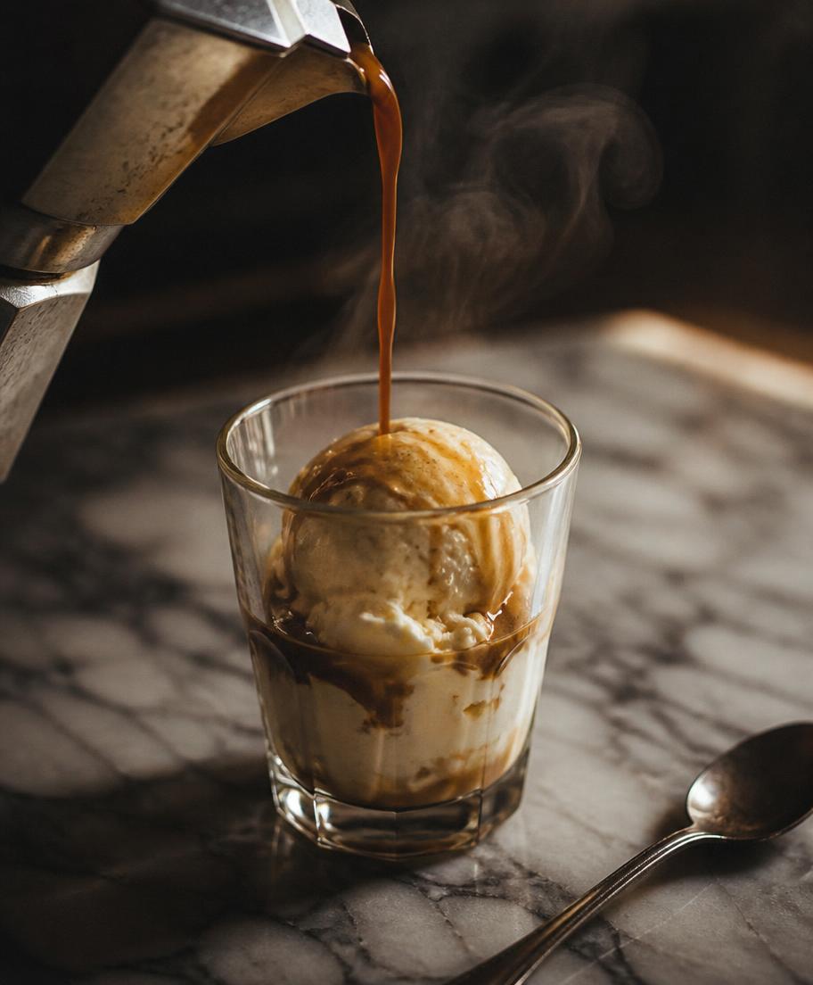 Affogato: Espresso wird über Vanillegelato gegossen