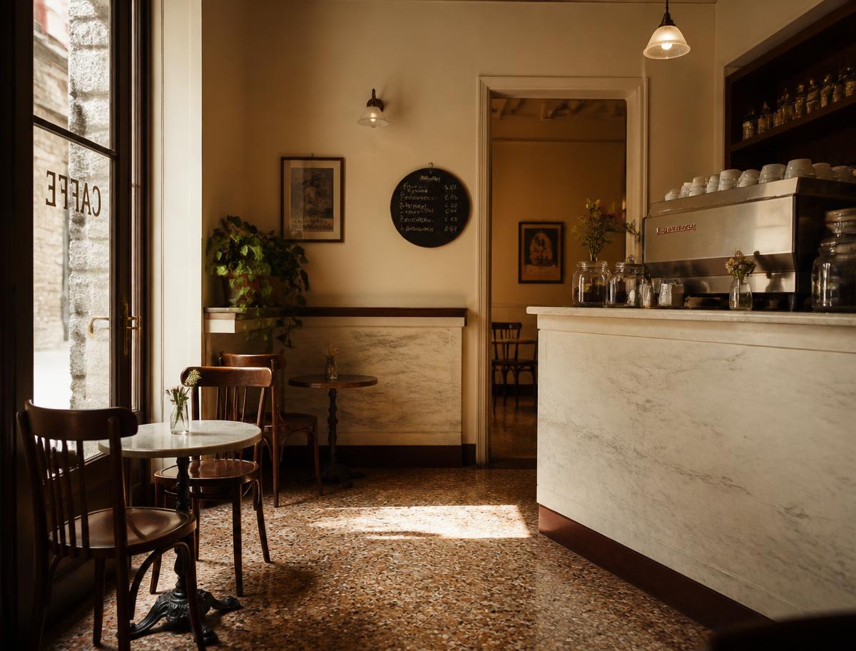 Warmes Interieur eines italienischen Cafés
